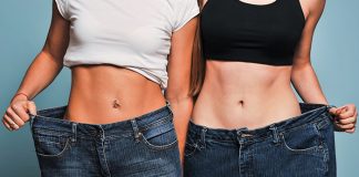 Two fit women in loose jeans